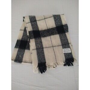 Vintage Made in Japan Rectangle Scarf Black Cream Plaid collectable fashion